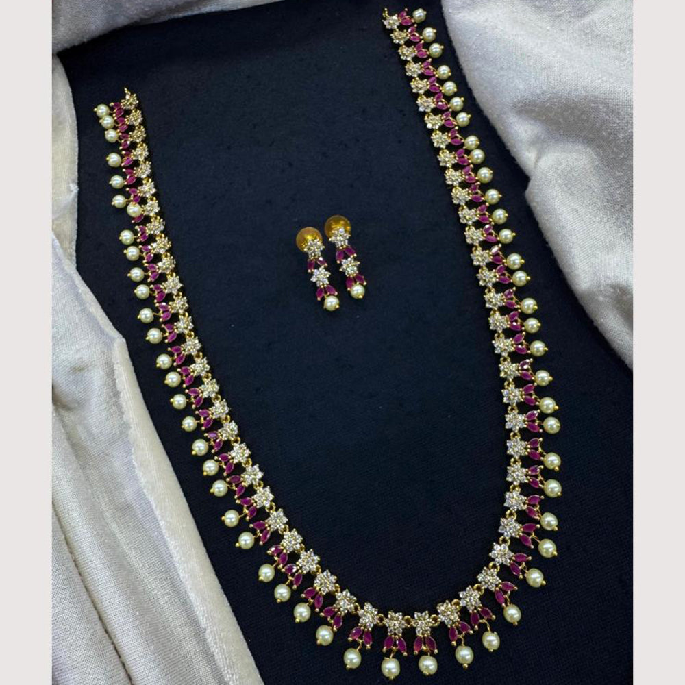 Akruti Collection Sparkel In Style American Diamonds And Pear Long Necklace Set 