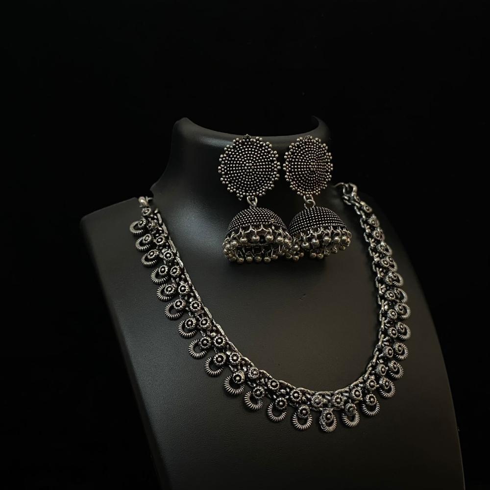 Akruti Collection Antique Vibes Oxidised Plated Necklace Set