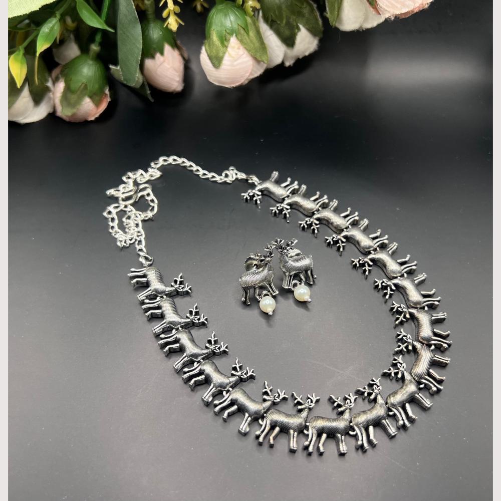 Akruti Collection Forest Soul Oxidised Plated Featuring Deer Design Necklace Set