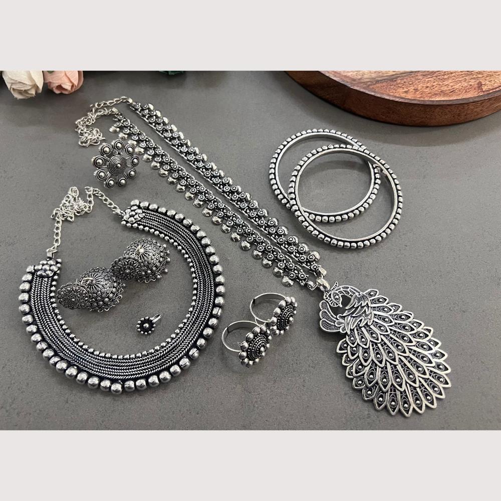 Akruti Collection Bold And Beautiful Oxidised Plated Combo Set