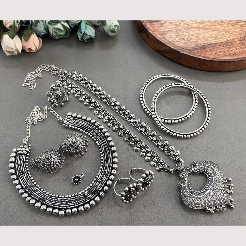 Akruti Collection Bold And Beautiful Oxidised Plated Combo Set