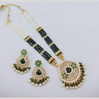 Akruti Collection Traditional Glamour Crystal Stone And Pearl Long Necklace Set
