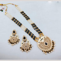 Akruti Collection Traditional Glamour Crystal Stone And Pearl Long Necklace Set