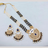 Akruti Collection Traditional Glamour Crystal Stone And Pearl Long Necklace Set