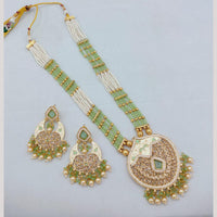 Akruti Collection Traditional Glamour Crystal Stone And Pearl Long Necklace Set