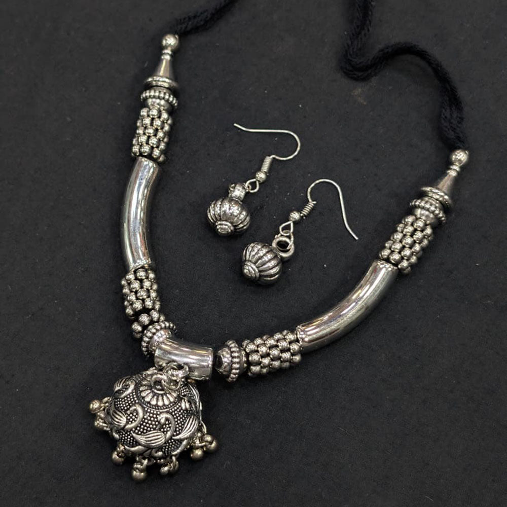 Akruti Collection Ethnic Glam Peacock Design Oxidised Plated Necklace Set