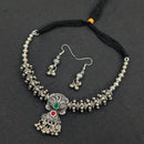 Akruti Collection Timeless Oxidised Plated Pota Stone Necklace Set