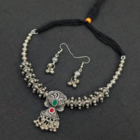 Akruti Collection Timeless Oxidised Plated Pota Stone Necklace Set