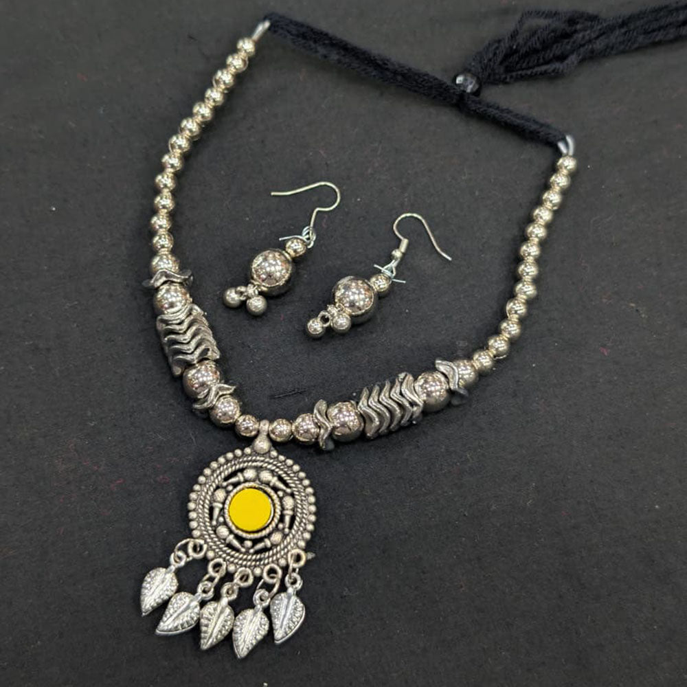 Akruti Collection Timeless Oxidised Plated Pota Stone Necklace Set