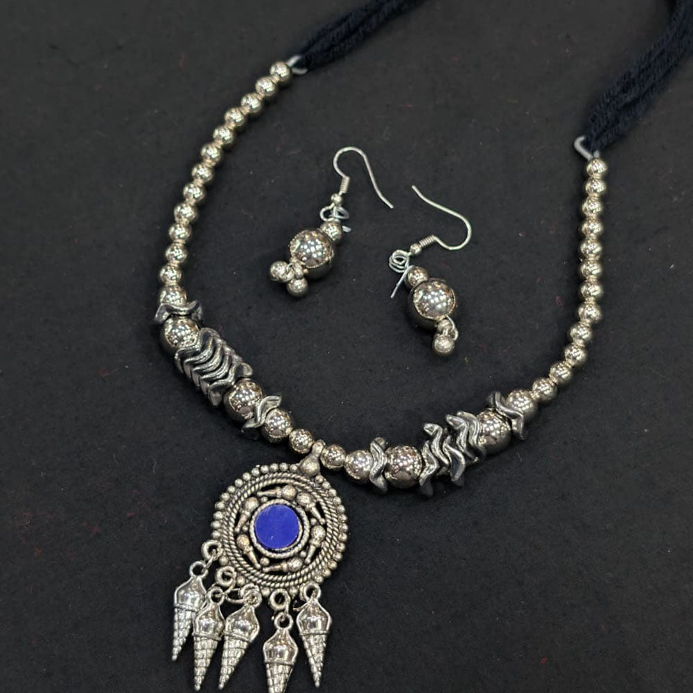Akruti Collection Timeless Oxidised Plated Pota Stone Necklace Set