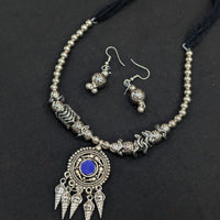 Akruti Collection Timeless Oxidised Plated Pota Stone Necklace Set