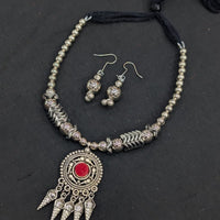 Akruti Collection Timeless Oxidised Plated Pota Stone Necklace Set