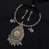Akruti Collection Ethnic Glam Leaf Design Oxidised Plated Necklace Set