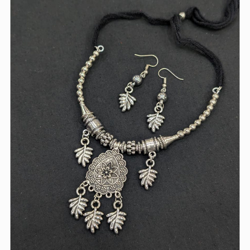 Akruti Collection Ethnic Glam Leaf Design Oxidised Plated Necklace Set