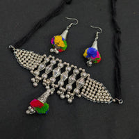 Akruti Collection Rustic Radiance Oxidised Plated Pom Pom Necklace Set