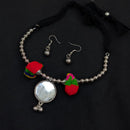 Akruti Collection Ethnic Oxidised Plated Mirror And Pom Pom Necklace Set