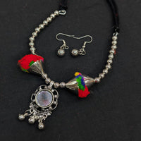 Akruti Collection Ethnic Oxidised Plated Mirror And Pom Pom Necklace Set