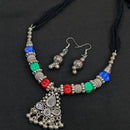 Akruti Collection Ethnic Oxidised Plated Mirror And Pom Pom Necklace Set
