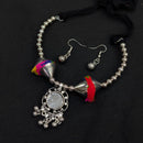 Akruti Collection Ethnic Oxidised Plated Mirror And Pom Pom Necklace Set