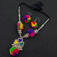 Akruti Collection Rustic Radiance Oxidised Plated Pom Pom Necklace Set