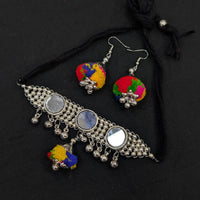 Akruti Collection Ethnic Oxidised Plated Mirror And Pom Pom Necklace Set