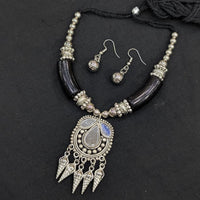 Akruti Collection Graceful Oxidised Plated Mirror Necklace Set