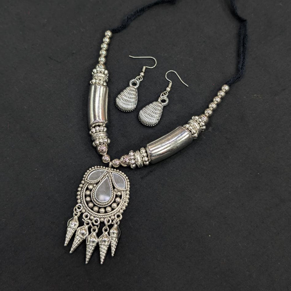 Akruti Collection Graceful Oxidised Plated Mirror Necklace Set