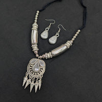 Akruti Collection Graceful Oxidised Plated Mirror Necklace Set