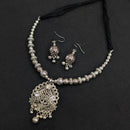 Akruti Collection Graceful Oxidised Plated Mirror Necklace Set