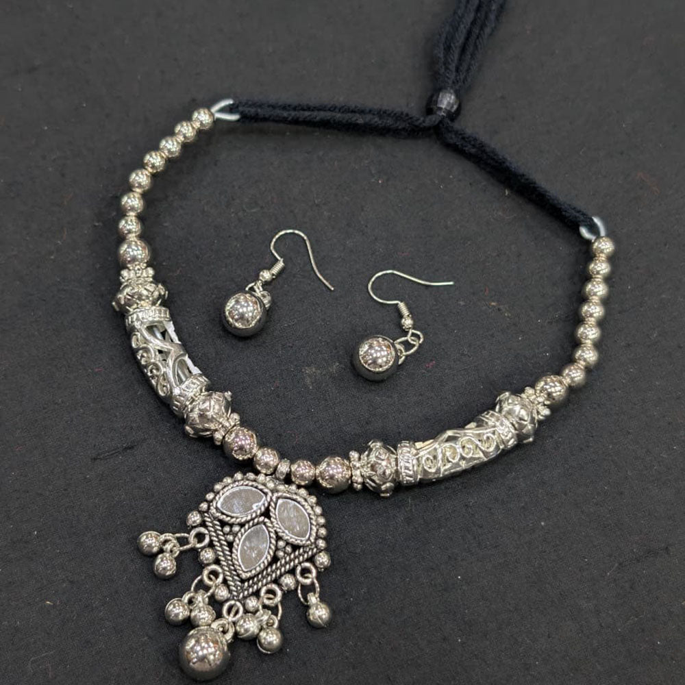 Akruti Collection Graceful Oxidised Plated Mirror Necklace Set