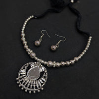 Akruti Collection Graceful Oxidised Plated Mirror Necklace Set