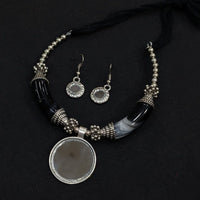 Akruti Collection Graceful Oxidised Plated Mirror Necklace Set