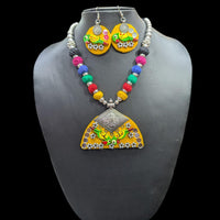 Akruti Collection Ethnic Oxidised Plated Parrot Design Necklace Set For Navratri