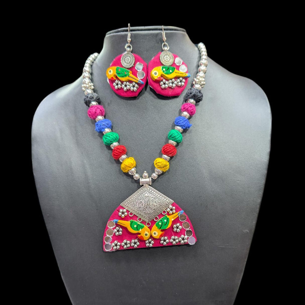 Akruti Collection Ethnic Oxidised Plated Parrot Design Necklace Set For Navratri