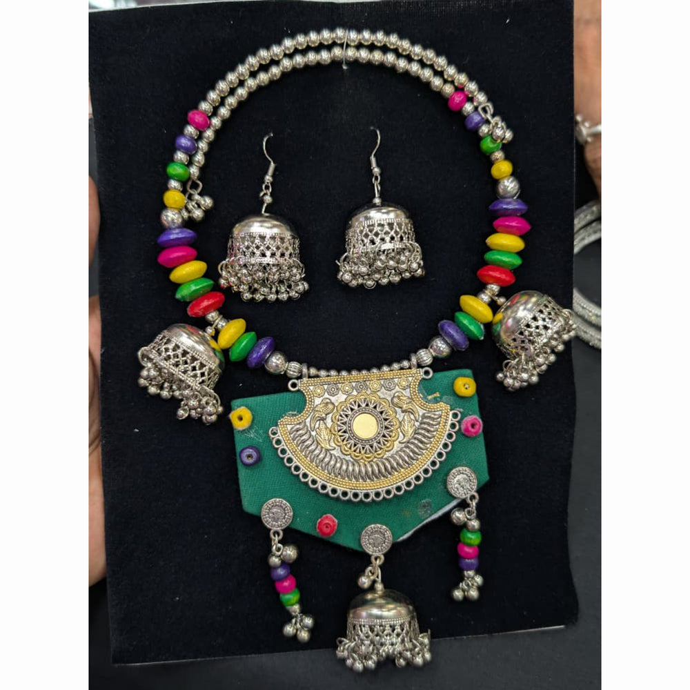 Akruti Collection Ethnic Glam Oxidised Plated Necklace Set For Navratri
