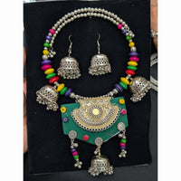 Akruti Collection Ethnic Glam Oxidised Plated Necklace Set For Navratri