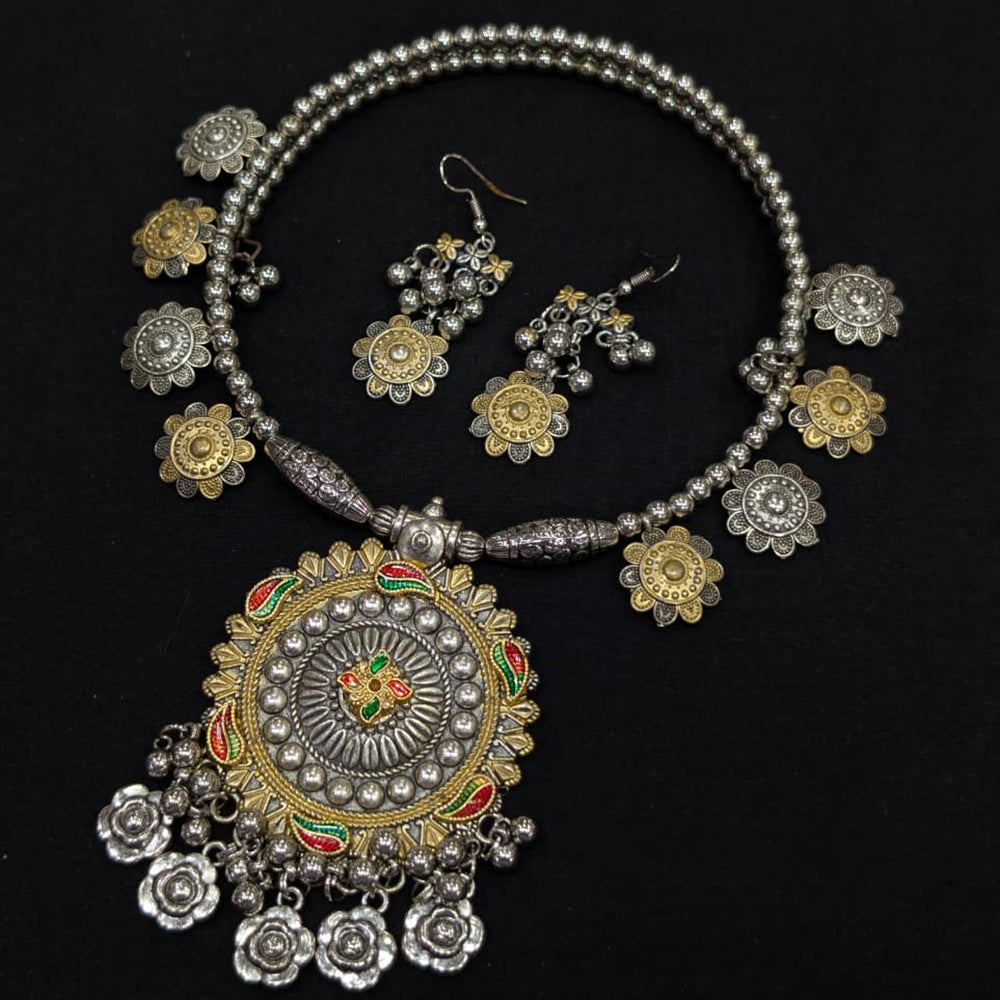 Akruti Collection Ethnic Glam Oxidised Plated Necklace Set For Navratri