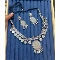 Akruti Collection Ethnic Glow Oxidised Plated Mirror Necklace Set