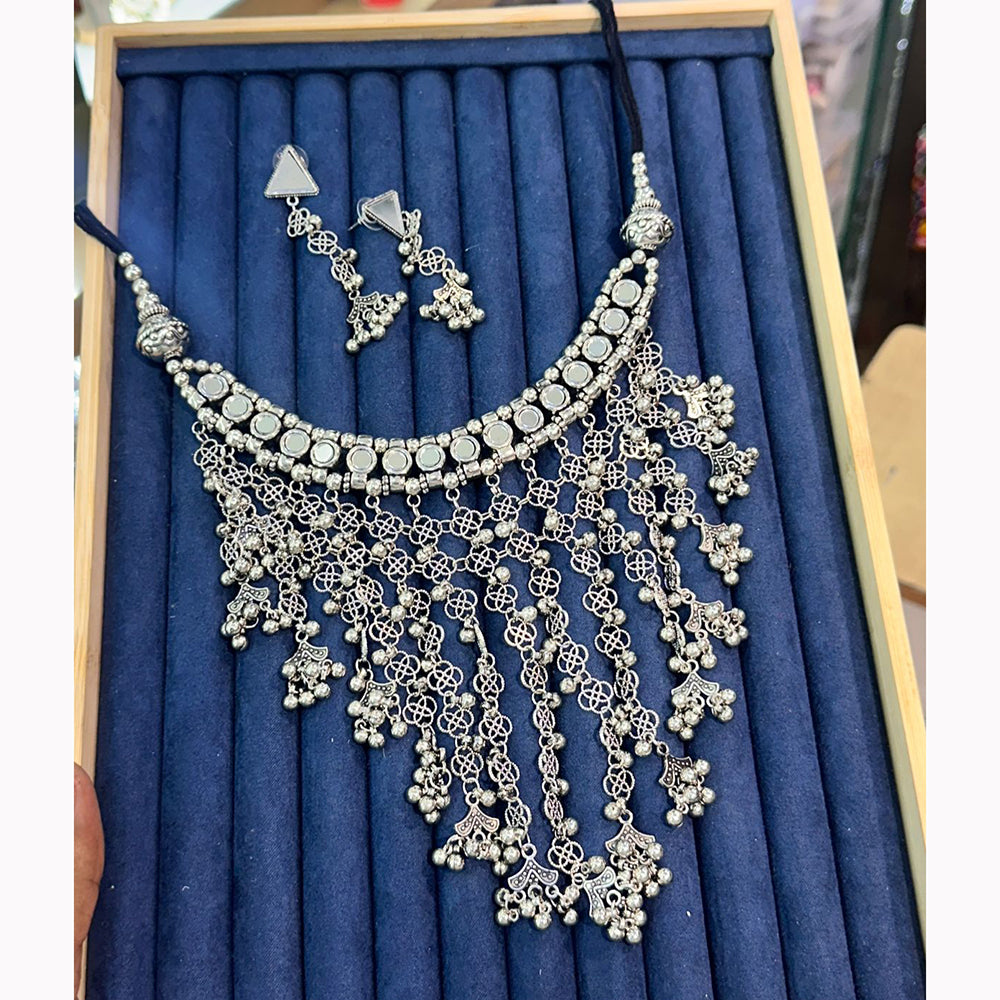 Akruti Collection Ethnic Glow Oxidised Plated Mirror Necklace Set