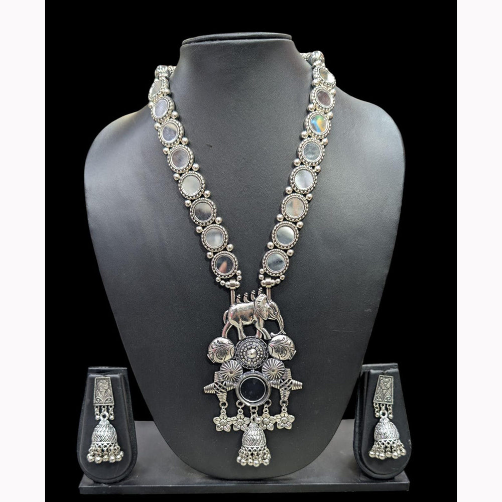 Akruti Collection Ethnic Glow Oxidised Plated Mirror Necklace Set