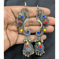 Akruti Collection Stylish Oxidised Plated Pota Stone Jhumki Earrings For Navratri 