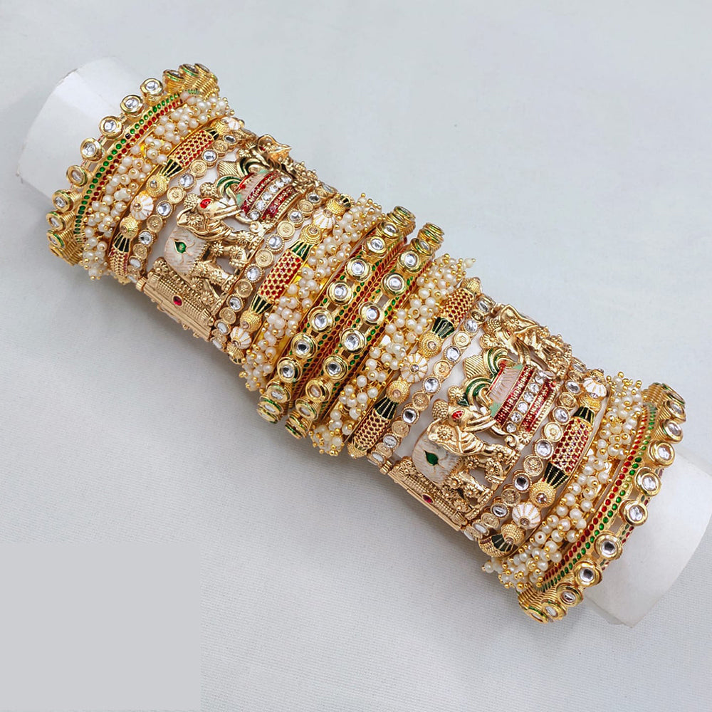 Akruti Collection Grand Bridal Bangle Set Temple Inpired Jewelry With Kundan Miniature Deity And Pearl Work