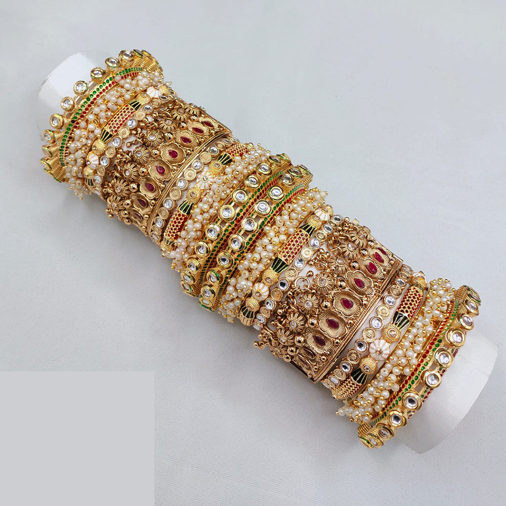 Akruti Collection Pota Stone And Kundan Pearl Bridal Bangle Set Perfect For Saree And Ethnic Wear