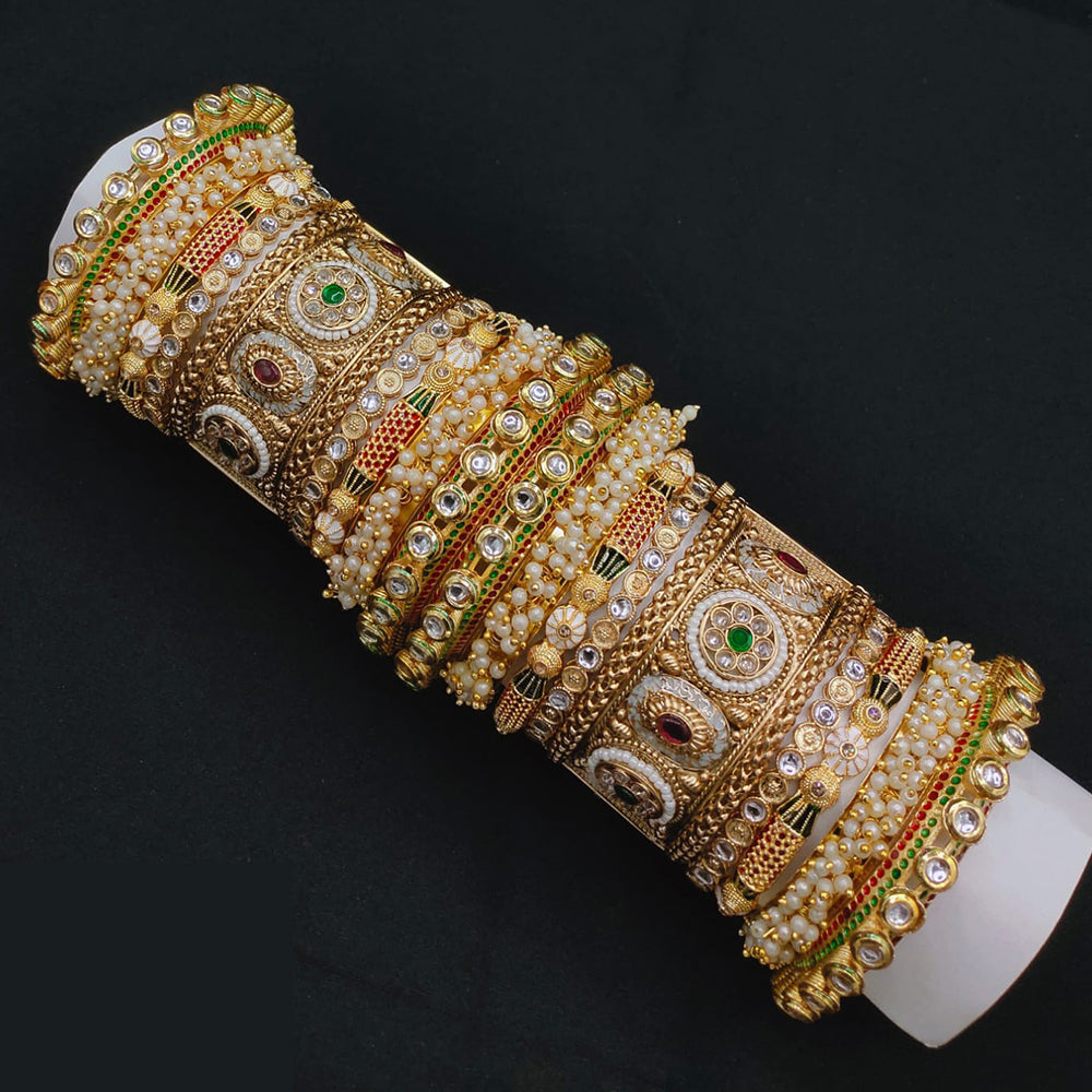 Akruti Collection Royal Bridal Bangle Set With Pota And Kundan Stone Pearl Ethnic Jewelery For Wedding