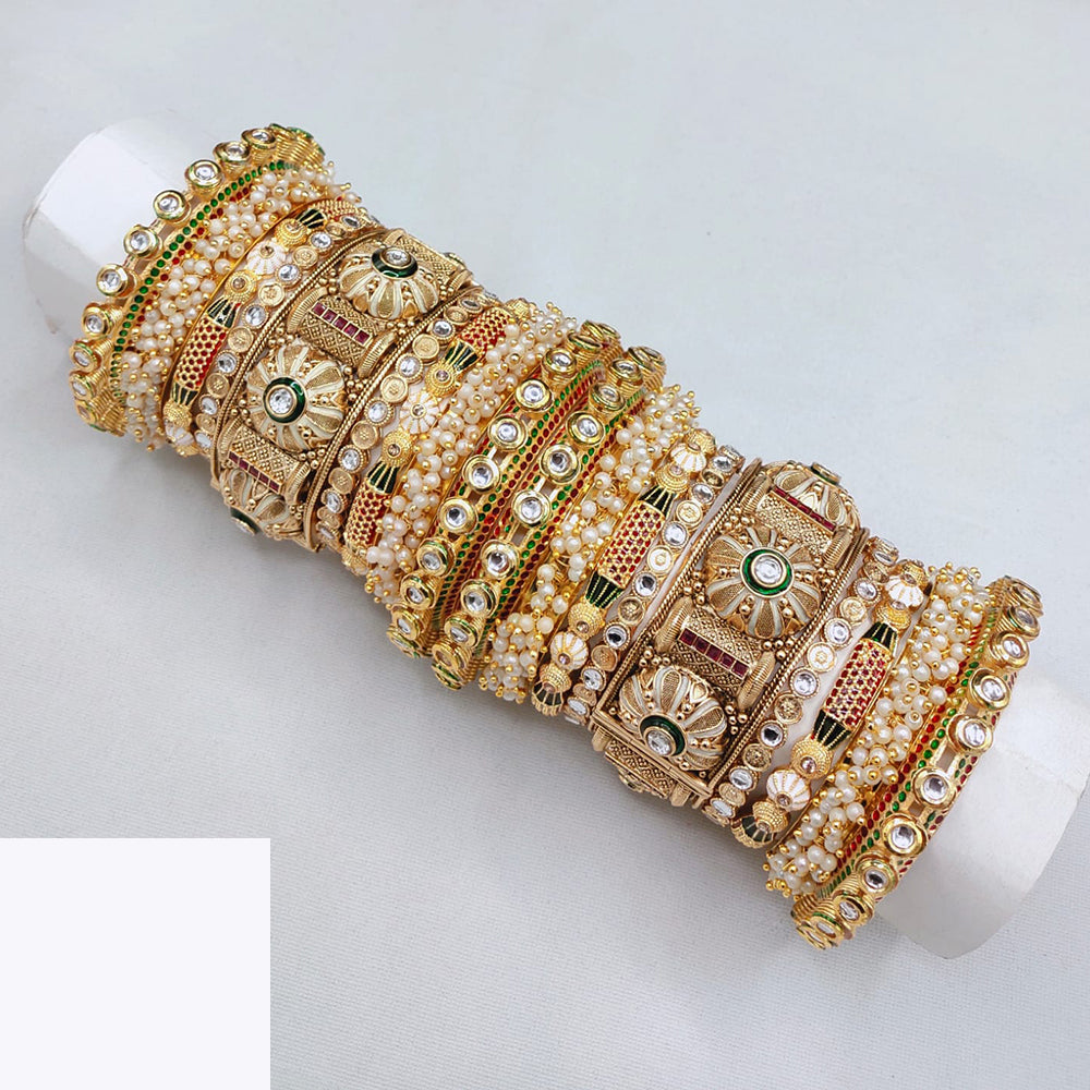 Akruti Collection South Indian Style Bridal Jewlery With Antique Gold Finish Kundan And Pearl Beading