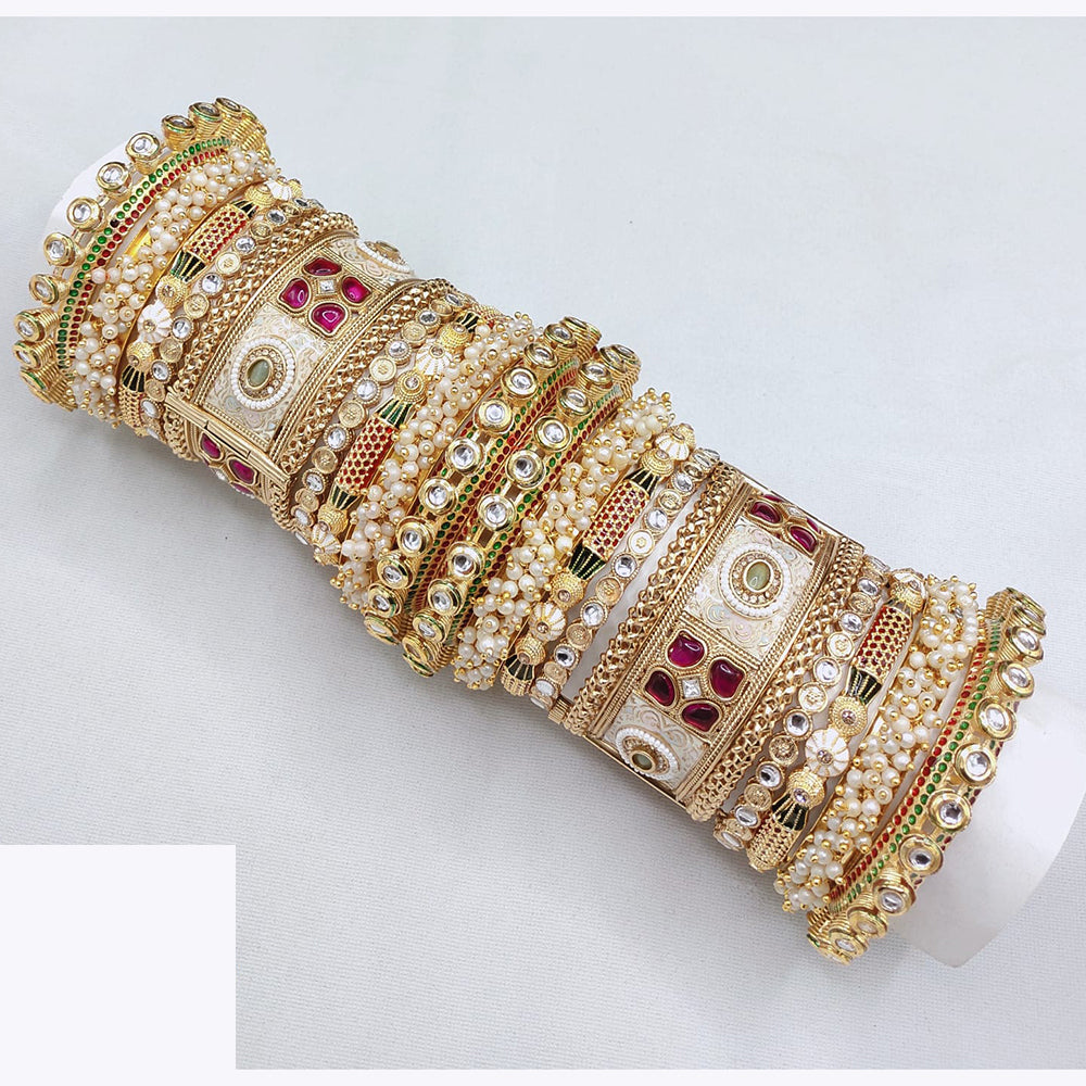 Akruti Collection South Indian Style Bridal Jewlery With Antique Gold Finish Pota And Pearl Beading (