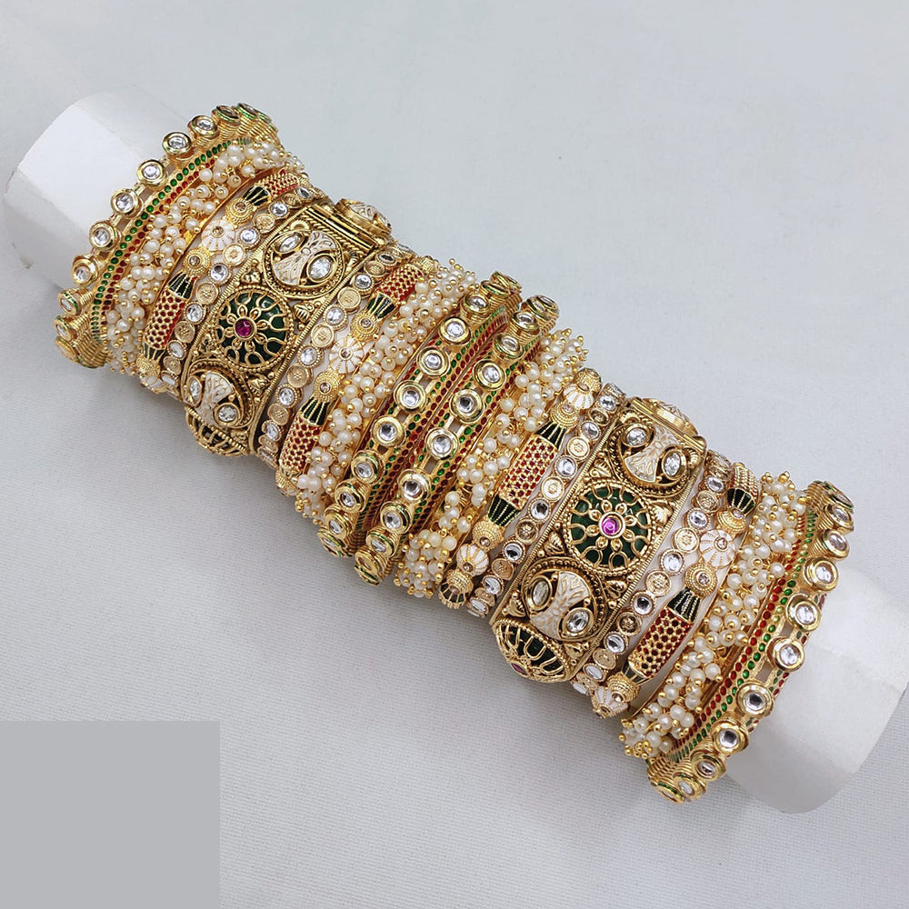 Akruti Collection Tradtional Pota  And Pearl Bridal Bangle Set For Women Ethnic Bridal Jewelry