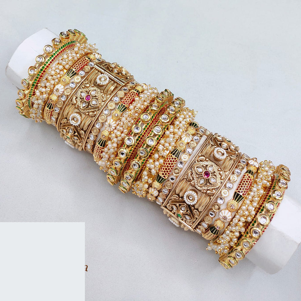 Akruti Collection Traditional Bridal Meenakari Bangle Set With Kundan And Pearl Detailing