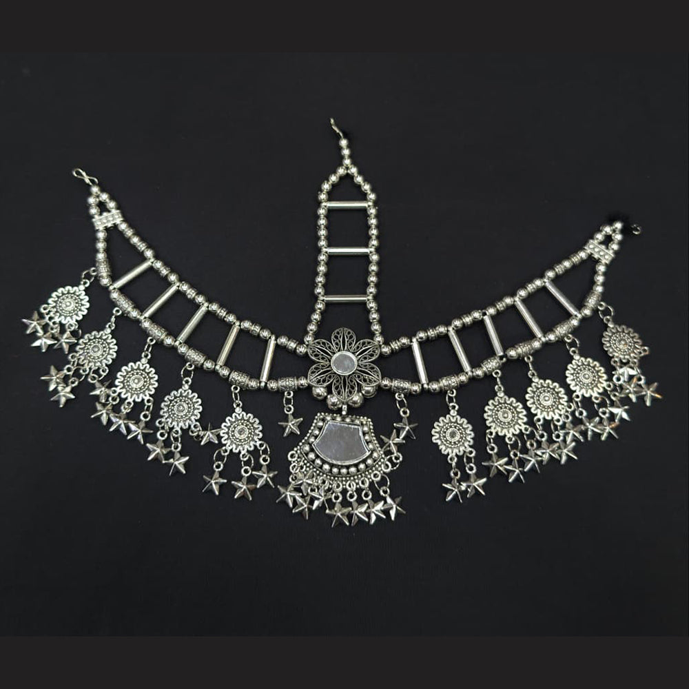 Akruti Collection Oxidised Plated Stunning Navratri Mirror Damini Maangtikka