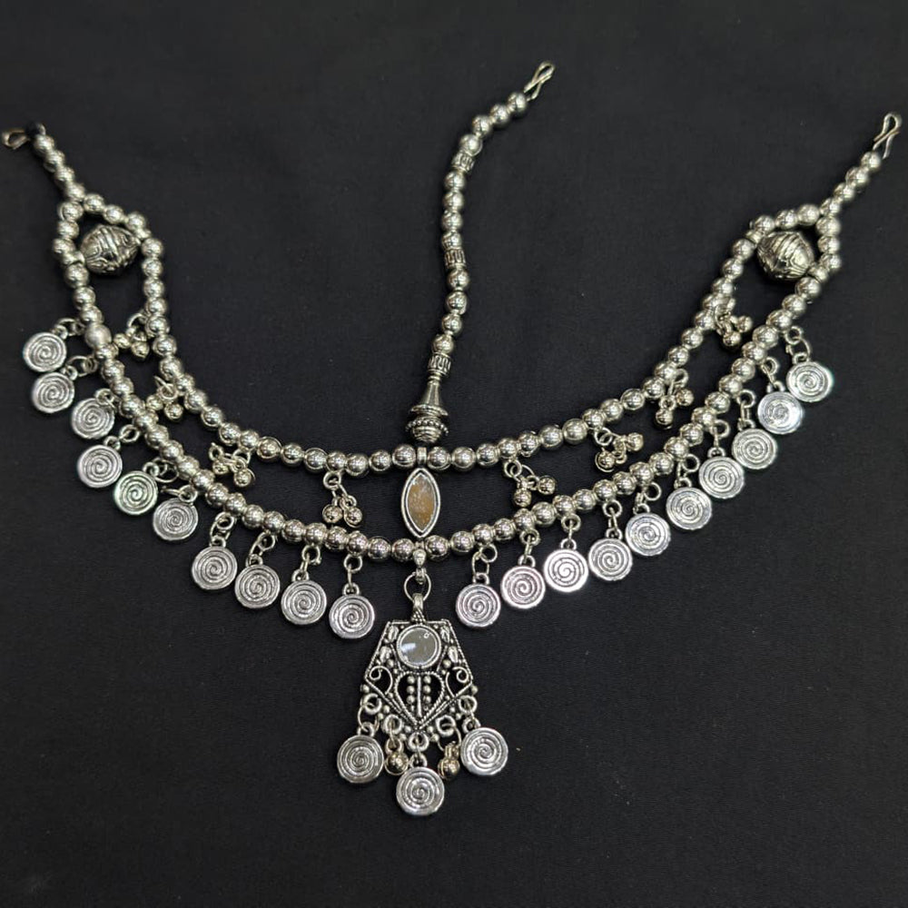 Akruti Collection Oxidised Plated Stunning Navratri Mirror Damini Maangtikka